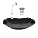 Ver imagem 1 de CUBA DE VIDRO ABAULADA 45CM PRETO + VALVULA + TORNEIRA