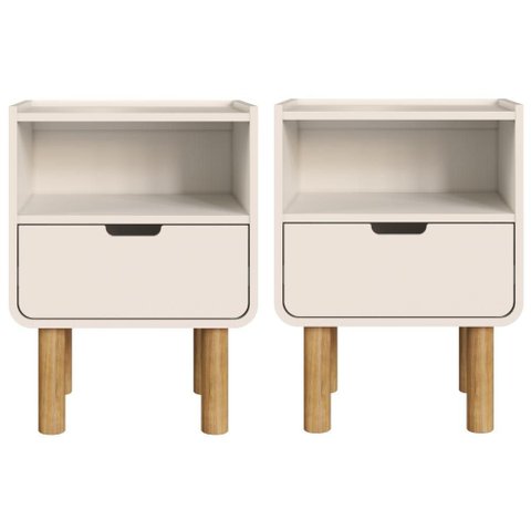 Kit 2 Mesas de Cabeceira 1 Gaveta 45 Cm 28094 Aura Off White Artesano