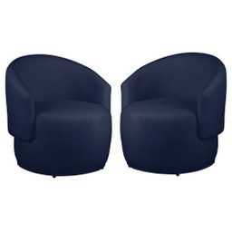 Kit 2 Poltronas Decorativa Redondo Estofada Heitor Sala Escritório e Recepção Suede Azul Marinho Eli - 1