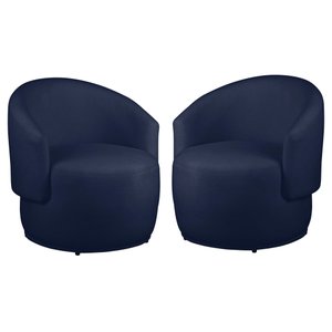 Kit 2 Poltronas Decorativa Redondo Estofada Heitor Sala Escritório e Recepção Suede Azul Marinho Eli