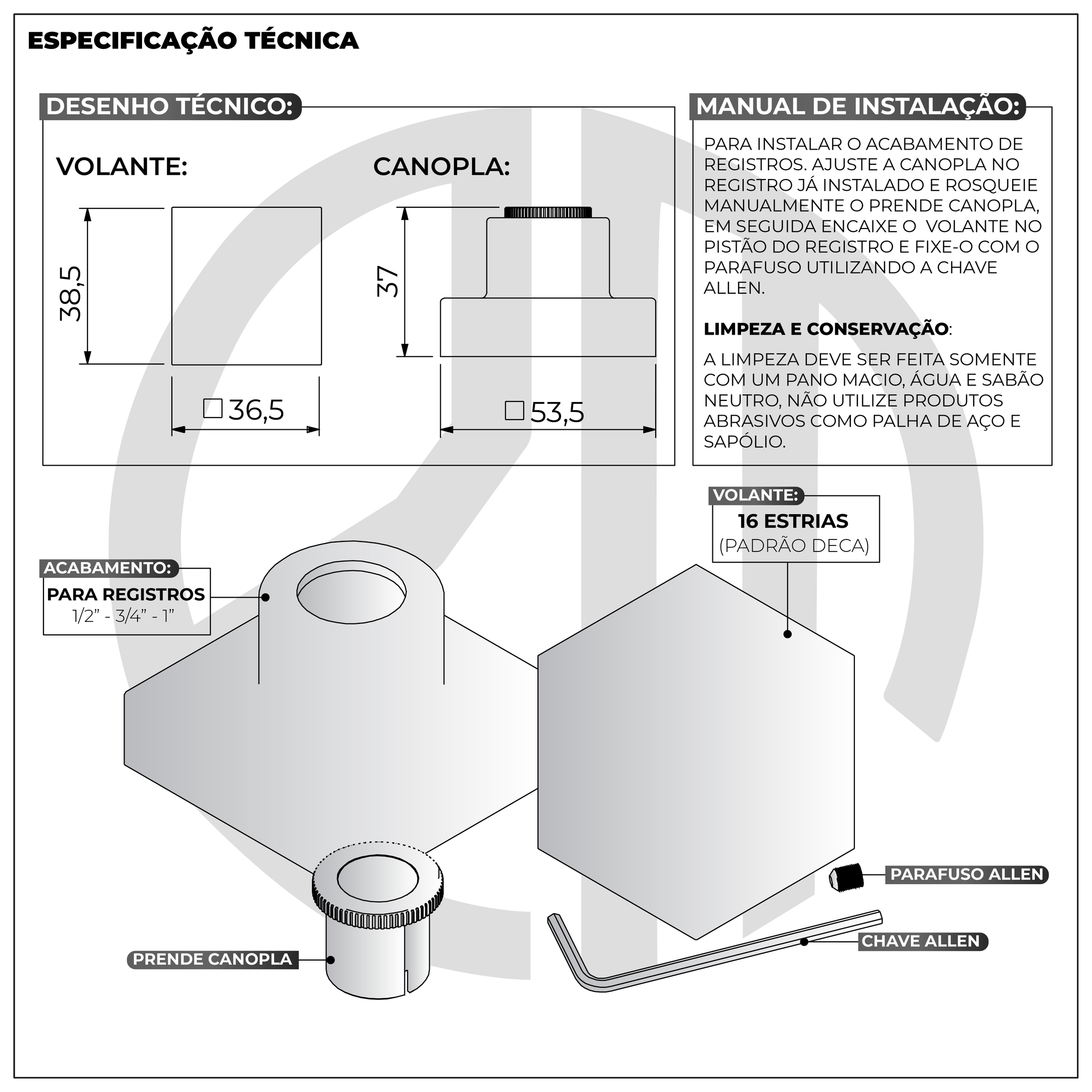 Acabamento para Registro Quadrado Corten Chuveiro Banheiro Padrão Deca - 4