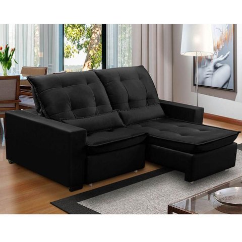 Sofa Retratil Reclinavel 2 Lugares 2,60m Atlantis Veludo Preto Lansofbr