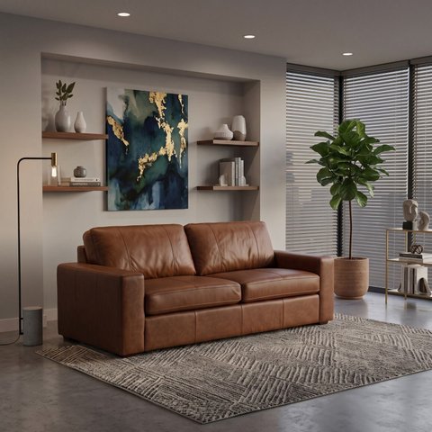 Sofá 3 Lugares Couro Âmbar Fechado 205cm Legitimo Natural Premium Adel Dekorien