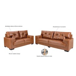 Sofá Julia Conjunto 2 e 3 Lugares Courissimo Caramelo 852 Clássico Império Estofados - 2