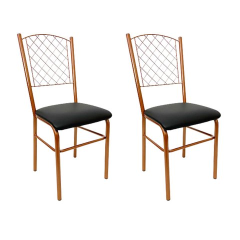 Kit 2 Cadeiras para Cozinha reforçada cor Cobre assento preto encosto de grade Poltronas do Sul 1922