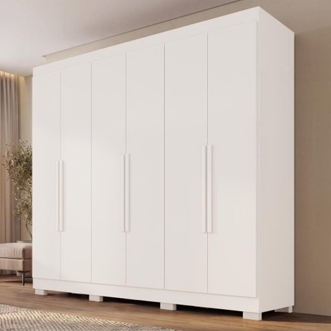 Guarda Roupa Casal Crsal 6 Portas de Bater 2 Gavetas MDP Branco Multimóveis 177cm