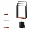 Ver imagem 1 de Kit Banheiro Porta Toalha Duplo Lixeira Suporte Papel Higiênico Porta Toalha Triplo Base de Madeira - ÉdeCasaMóveis