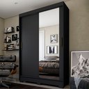 Ver imagem 1 de Guarda-Roupa Solteiro Lima 2 Portas 4 Prateleiras com Espelho Preto - Fama Móveis