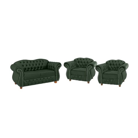 Conjunto Chesterfield Merlo Namoradeira c/ 2 Poltronas - Veludo Verde Musgo / decoração, recepção, s
