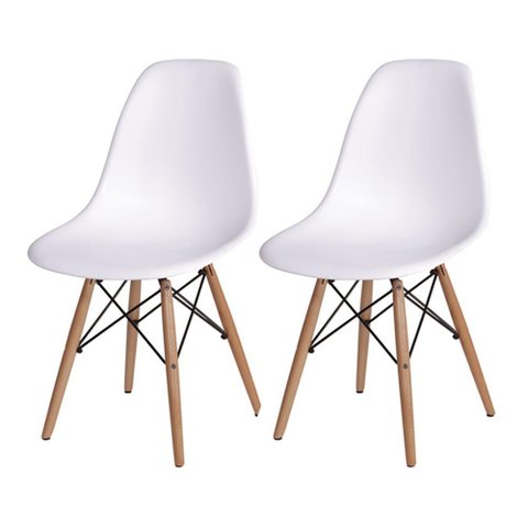 Kit 2 Cadeiras Jantar Eames Eiffel Pés de Madeira com Assento Branco - Cor: Marrom