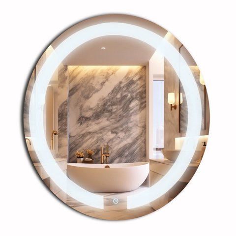 Espelho Redondo 60cm Iluminação Direta com 2 Leds Touch Reduna