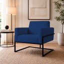 Ver imagem 1 de Poltrona Decorativa Estofada Veludo Base Metálica Industrial Prime Preto – Paraná Metal:Azul Notte
