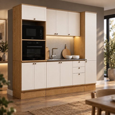 Cozinha Modulada Completa Americana 11 Portas Provence Cinamomo/Off White