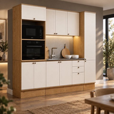 Cozinha Modulada Completa Americana 11 Portas Provence Cinamomo/Off White