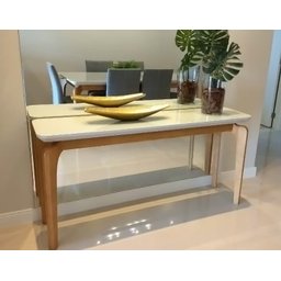 Aparador para Quarto Sala Corredor Cirrus 120cm - Madeira Tampo com Vidro Imbuia Bahia/off White - 2
