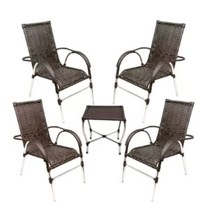 Kit 4 Cadeiras Poltrona para Área Varanda e Mesa de Centro Vênus em Fibra Sintética Trama