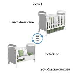 Berço Americano Danny 2 em 1 Vira Sofazinho Infantil Branco Brilho Quarto de Bebê - Reller - 3