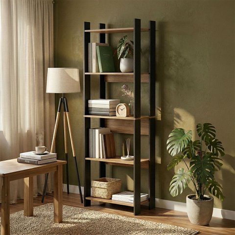 Estante para Livros 1,78m Industrial com 5 Prateleiras Sala Escritório Home Office Cor:Lamina Mel