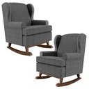 Ver imagem 1 de Kit 02 Poltronas De Amamentação Com Balanço Malu Base De Madeira P02 Linho Cinza Escuro - Lyam