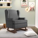 Ver imagem 2 de Kit 02 Poltronas De Amamentação Com Balanço Malu Base De Madeira P02 Linho Cinza Escuro - Lyam