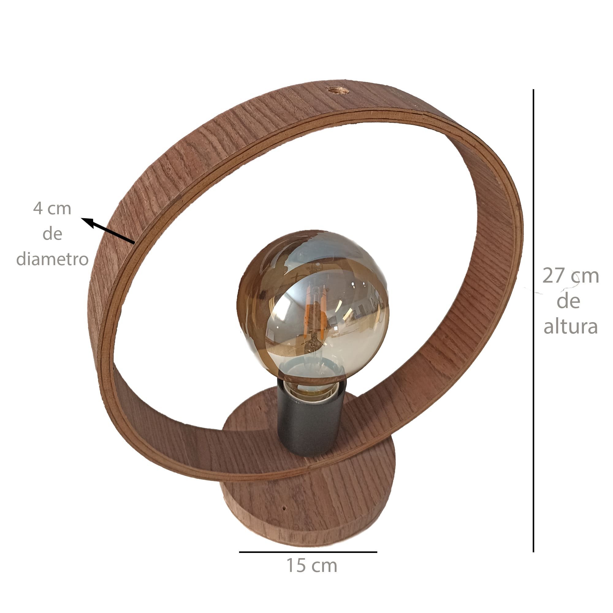 Abajur Luminária de Mesa Madeira Redonda Face - Lâmpada E27:imbuia - 2