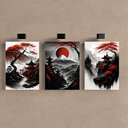 Ver imagem 2 de Kit 3 Quadro Decorativo Paisagem Japonesa Japão Samurai Qualidade Premium 40x28cm