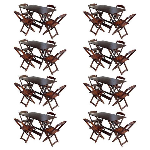 Kit 8 Jogos De Mesa Com 4 Cadeiras De Madeira Dobravel 120X70 - Imbuia - Marrom