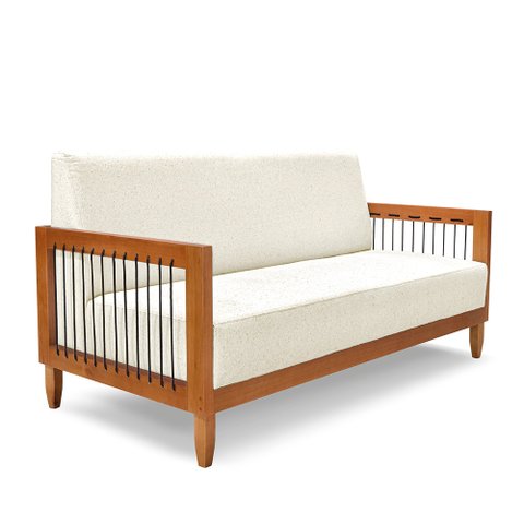 Sofá 2 Lugares Base de Madeira Mariana 160 Cm Linho Natural S04 - D'Rossi