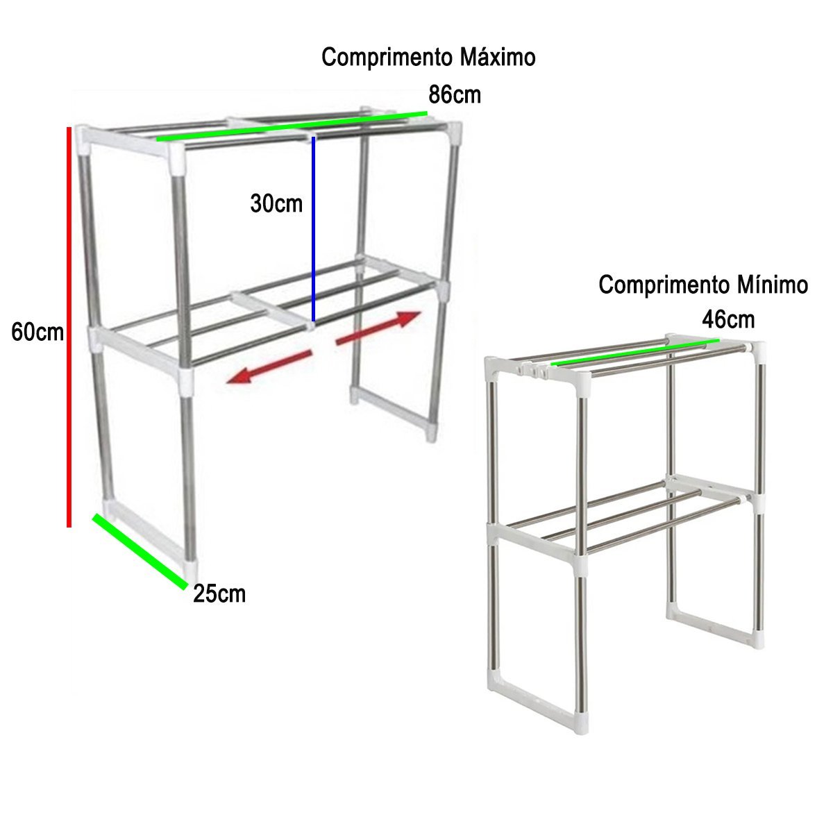 Prateleira Microondas Suporte 2 Andares Inox Gancho Rack Ajustavel Bancada Pia Cozinha Organizador A - 6