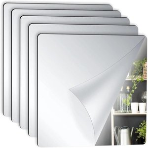 Kit 5 Espelho Adesivo Sala Jantar Acrilico Espelhado 5 Unidades Flexivel Quadrado 15x15cm Decorativo