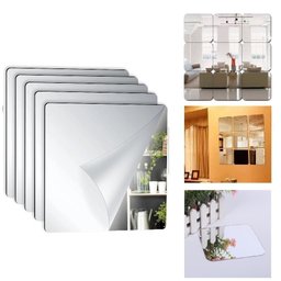 Kit 5 Espelho Adesivo Sala Jantar Acrilico Espelhado 5 Unidades Flexivel Quadrado 15x15cm Decorativo - 2