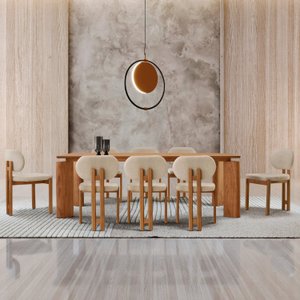 Sala de Jantar Mesa 220cm Tampo Laminado 8 Cadeiras Tokyo Madeira Maciça