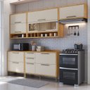 Ver imagem 1 de Cozinha Completa Modulada 100% MDF 5 Peças 8 Portas 5 Gavetas e Vidro 280cm Vicenza Espresso Móveis Bege/Amêndoa/Off White