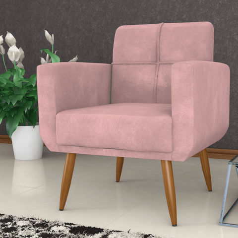 Poltrona Decorativa Malaga Veludo Turkey Rosa 69cm para Sala Quarto e Closet
