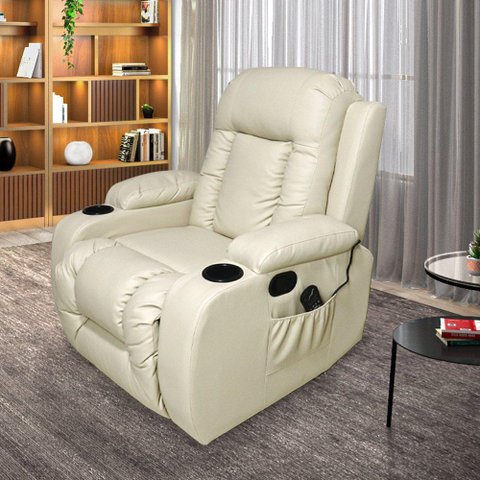 Poltrona do Papai com Massagem e Aquecimento Reclinável Miami Balanço Giratória Bege G31 Encantum