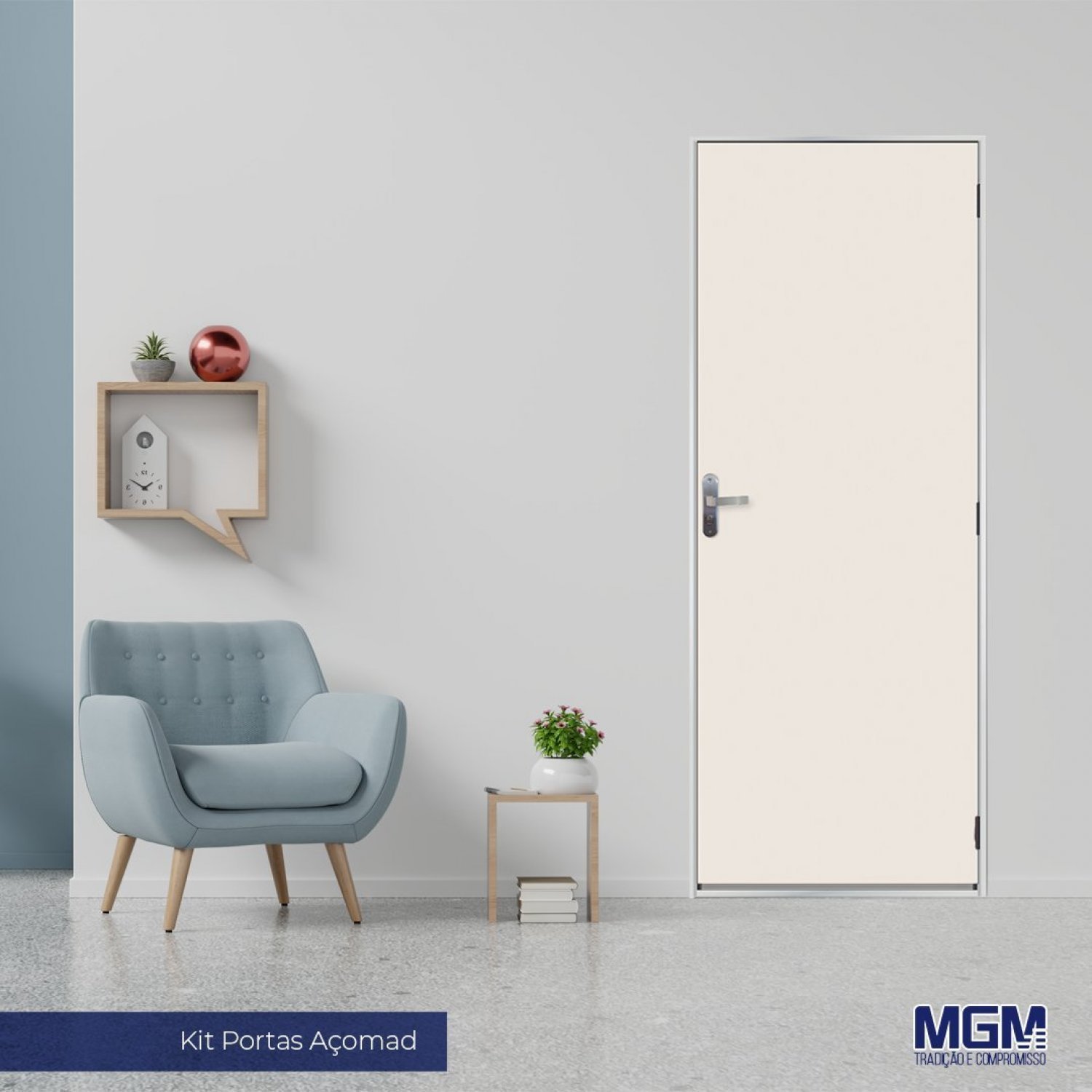 Kit Porta de Madeira Lisa 215x85cm com Batente de Aço 12cm Açomad MGM - 2