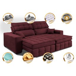 Sofá Retrátil e Reclinável 2,20M Molas Ensacadas e Costura Tripla Cama Inbox Nobre Suede Vinho - 3