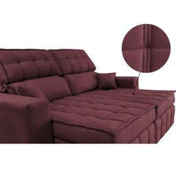 Sofá Retrátil e Reclinável 2,20M Molas Ensacadas e Costura Tripla Cama Inbox Nobre Suede Vinho - 4