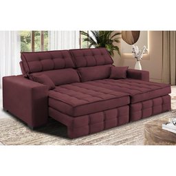 Sofá Retrátil e Reclinável 2,20M Molas Ensacadas e Costura Tripla Cama Inbox Nobre Suede Vinho - 1