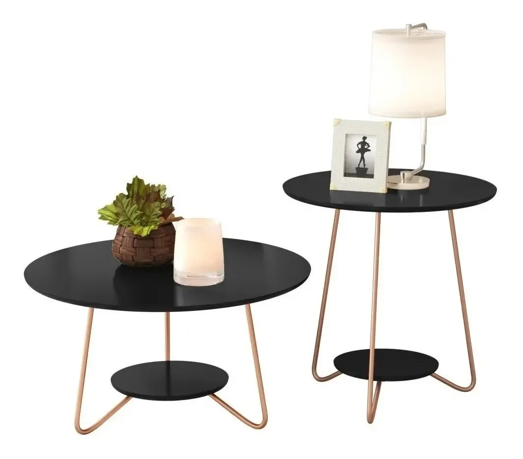 Ver imagem 1 de Conjunto Mesa Decoração para Sala Centro e Lateral Liz Preto