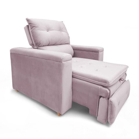 Poltrona Onix Reclinável Retrátil Veludo Rose com Apoio para Os Pés Loja Sheep