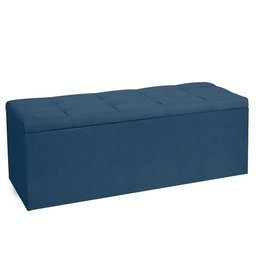 Kit Painel e Calçadeira Baú Queen 1,60m Roma Suede Azul Marinho - Pallazio - 8