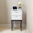 Ver imagem 4 de Mesa de Cabeceira Eco Industrial 30cm Branco 2 Gavetas Pés Ferro Preto para Quarto Cama