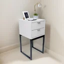 Ver imagem 1 de Mesa de Cabeceira Eco Industrial 30cm Branco 2 Gavetas Pés Ferro Preto para Quarto Cama