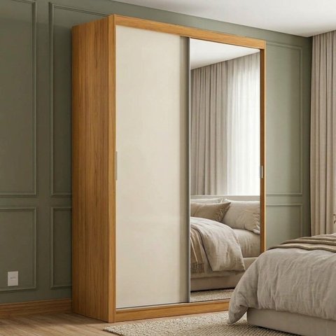 Guarda Roupa Solteiro 2 Portas 3 Gavetas 100% MDF 153cm com Espelho