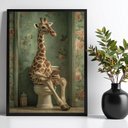 Ver imagem 1 de Quadro Banheiro Girafa no Vaso com Celular 24x18cm:moldura Preta