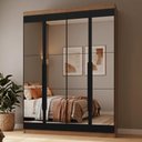 Ver imagem 1 de Guarda-Roupa Solteiro 4 Portas Batentes com Espelhos Rustic/Preto/Preto Netuno Madesa