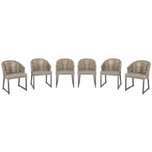 6 Cadeira Noronha Aluminio Micro Pintura Preta, Tr. Telinha Corda Nautica Rami, Estofado - Fendi