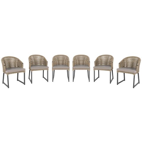 6 Cadeira Noronha Aluminio Micro Pintura Preta, Tr. Telinha Corda Nautica Rami, Estofado - Fendi