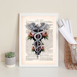 Quadro Decorativo Símbolo Medicina- Floral 33x24cm:madeira Preta - 2